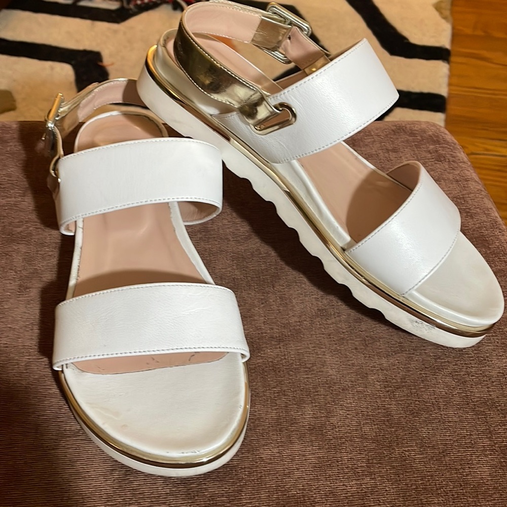 Calypso Saint-Barth Carla White Sandals with Gold Trim